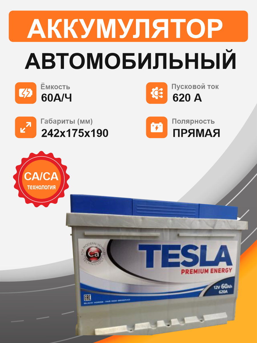 TESLA Premium 60 п.п. старт. ток 620 А L2 корпус