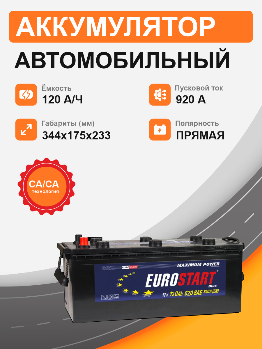 EUROSTART 120 Ah п.п. старт. ток 920 А D2 корпус 2023 год